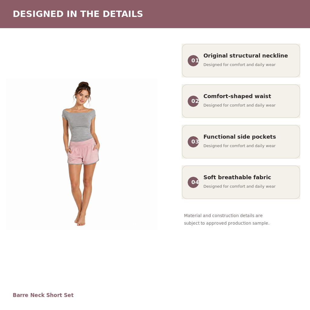 Women's Short Lounge Set – Viscose Modal Knit Mesh | Ballet Pink & Heather Grey