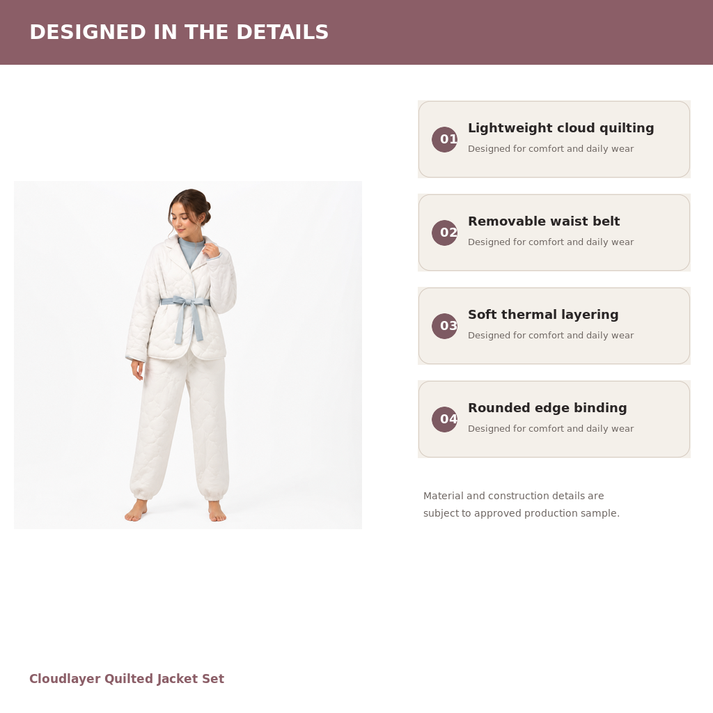 Women's Quilted Jacket Lounge Set – Brushed Modal Cotton Knit | Cloud White & Mist Blue
