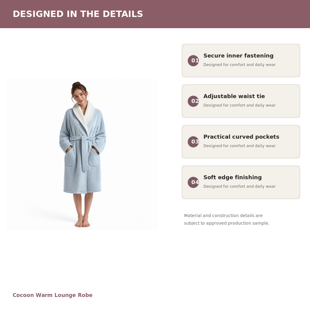 Women's Warm Cocoon Lounge Robe – Brushed Modal Cotton Knit | Cloud White & Mist Blue