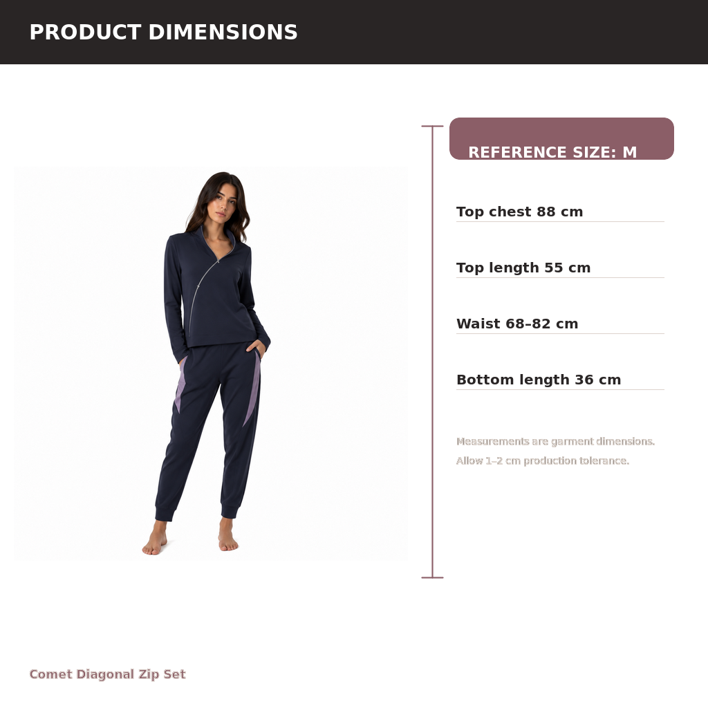 Women's Diagonal-Zip Lounge Set – Modal Tech Jersey | Midnight Navy & Silver