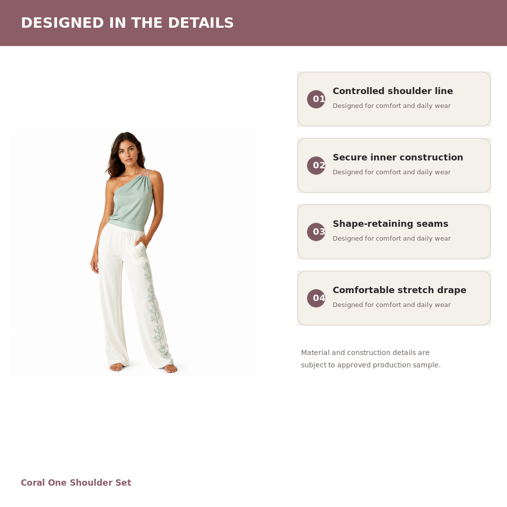 Women's One-Shoulder Lounge Set – Modal Jersey Recycled Satin | Pearl White & Seafoam