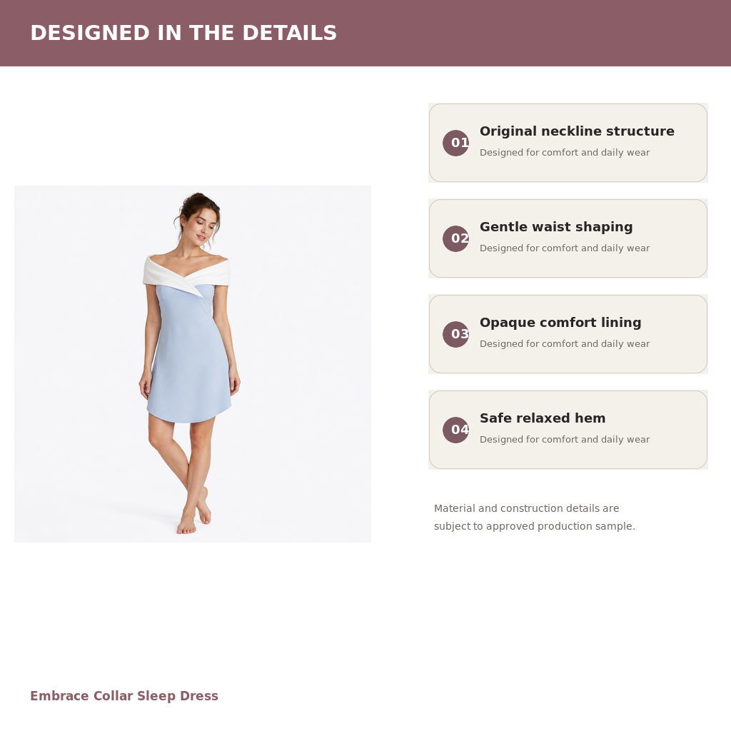 Women's Collar Sleep Dress – Brushed Modal Cotton Knit | Cloud White & Mist Blue
