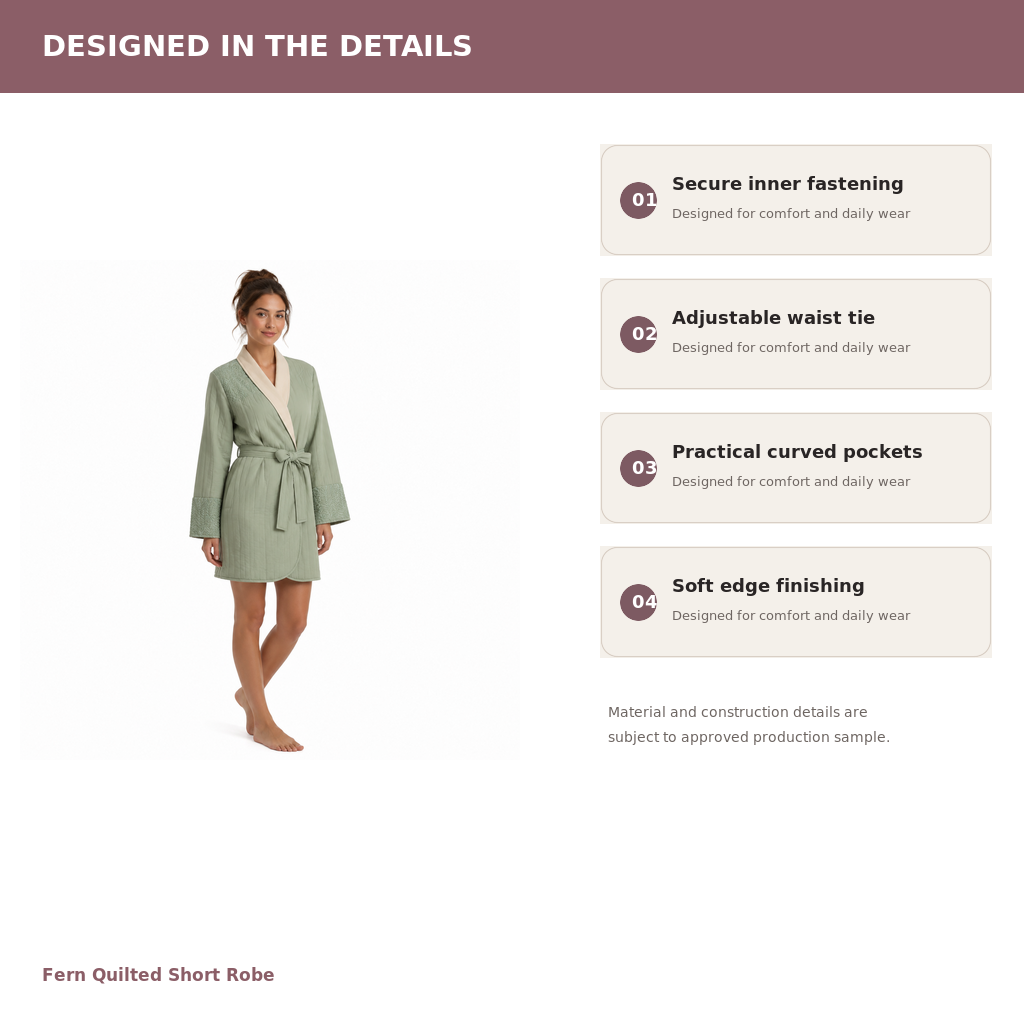 Women's Quilted Short Robe – Cotton Modal Embroidered Knit | Sage & Rose Cream