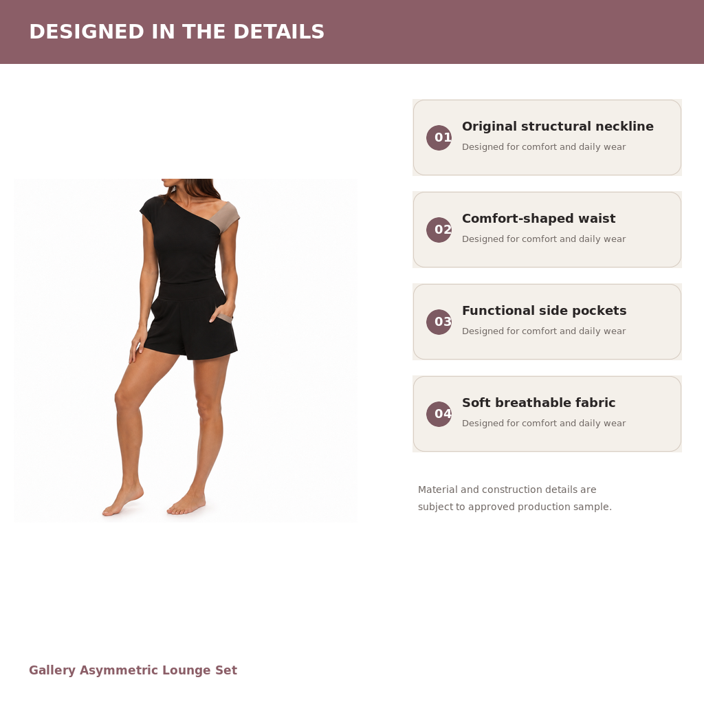 Women's Asymmetric Lounge Two-Piece Set – TENCEL Modal Rib | Gallery Black & Stone
