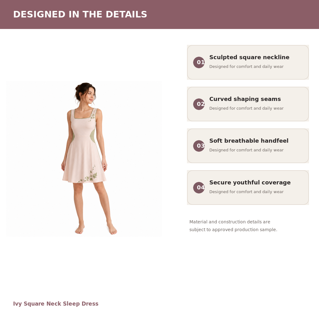 Women's Square-Neck Embroidered Sleep Dress – Cotton Modal Interlock | Sage & Rose Cream