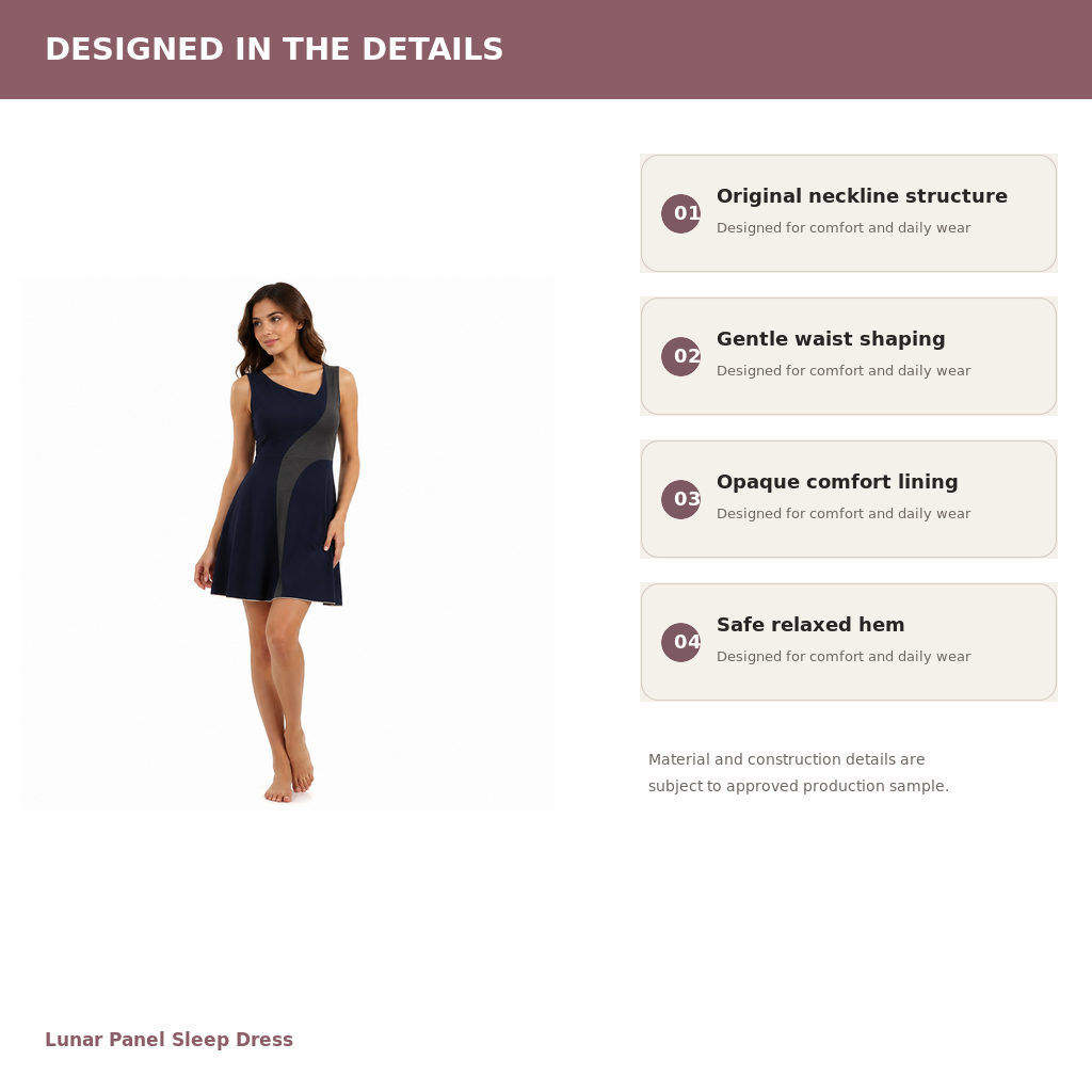 Women's Panel Sleep Dress – Modal Tech Jersey Reflective | Midnight Navy & Silver