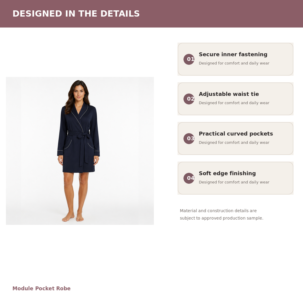 Women's Utility Pocket Robe – Modal Tech Jersey | Midnight Navy & Silver