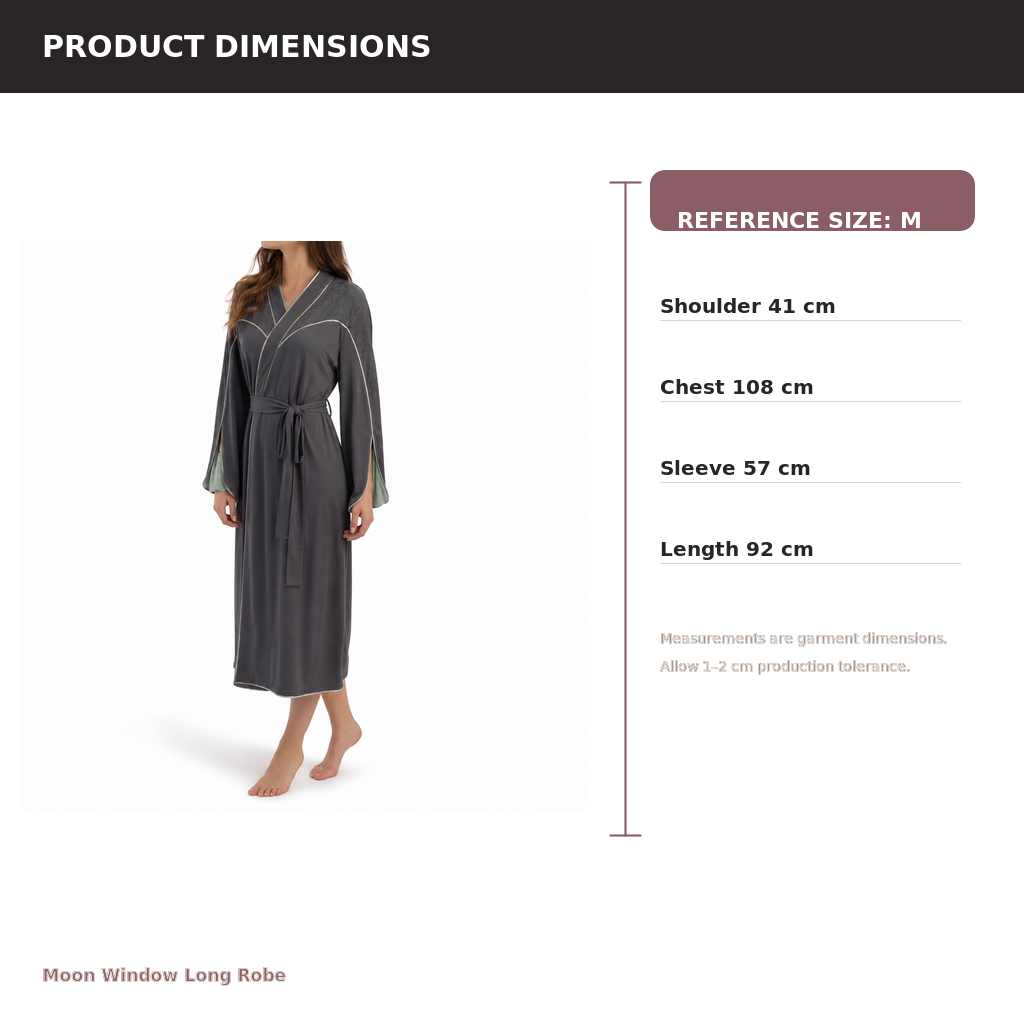 Women's Long Robe with Window Detail – Lyocell Cotton Jacquard | Moon White & Ink Grey