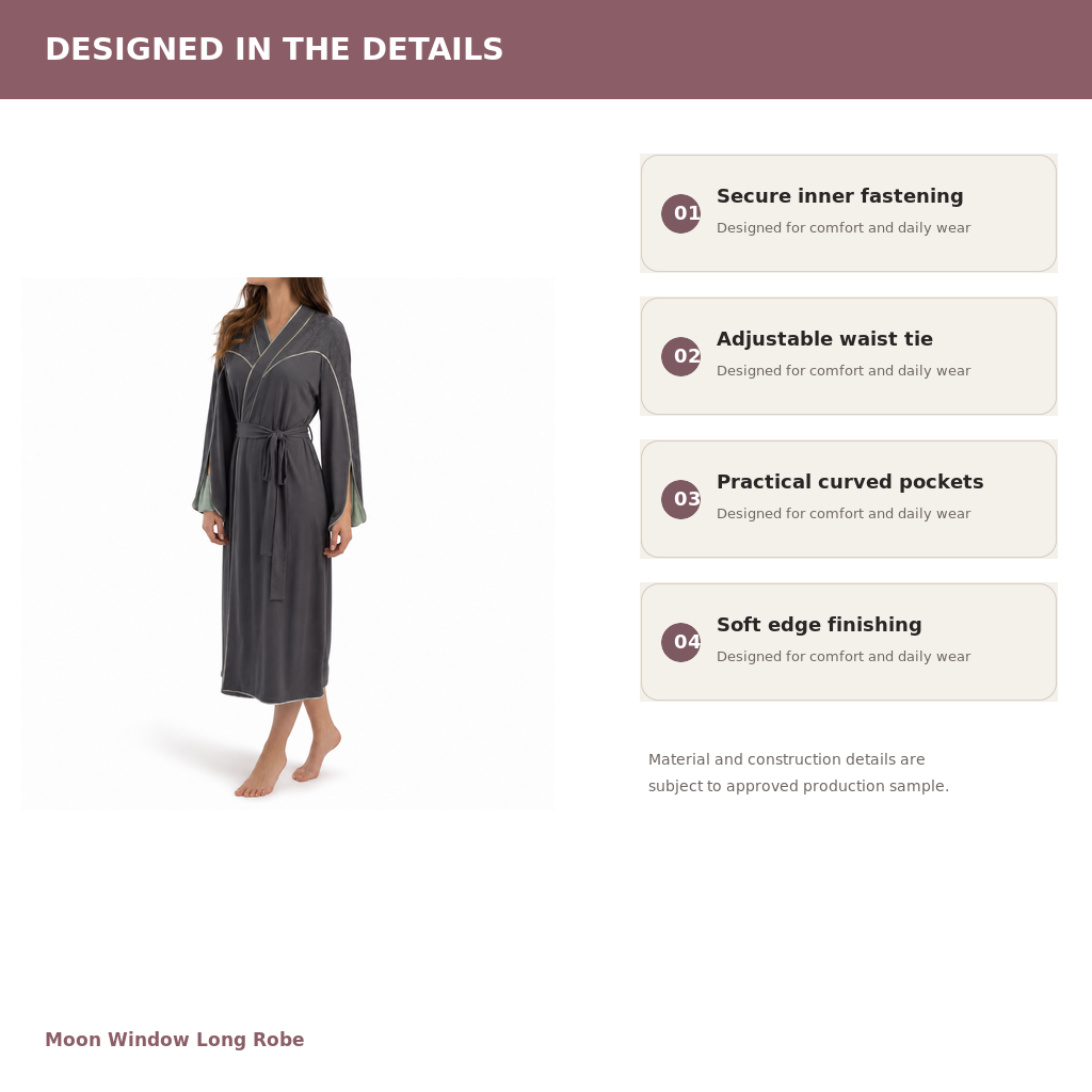 Women's Long Robe with Window Detail – Lyocell Cotton Jacquard | Moon White & Ink Grey