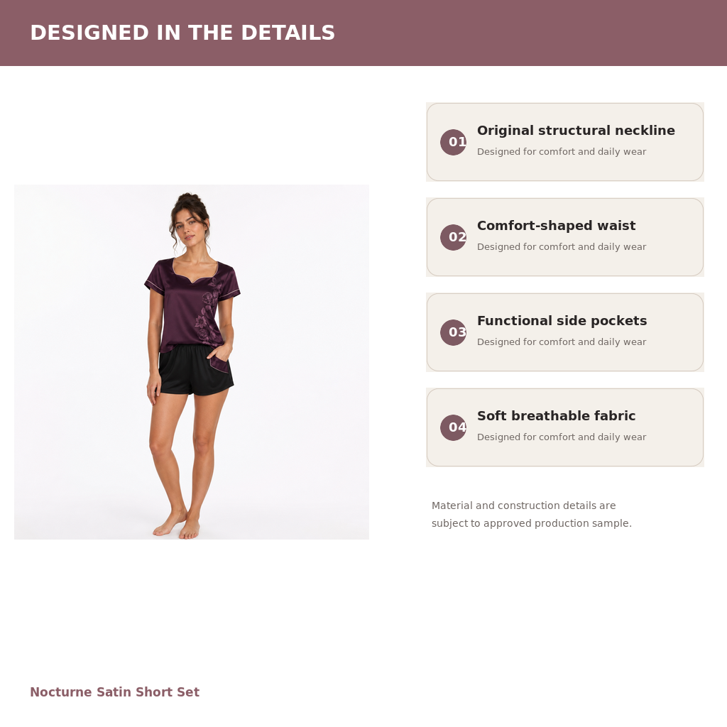 Women's Satin Short Lounge Set – Recycled Satin Modal Jersey | Midnight Plum & Black