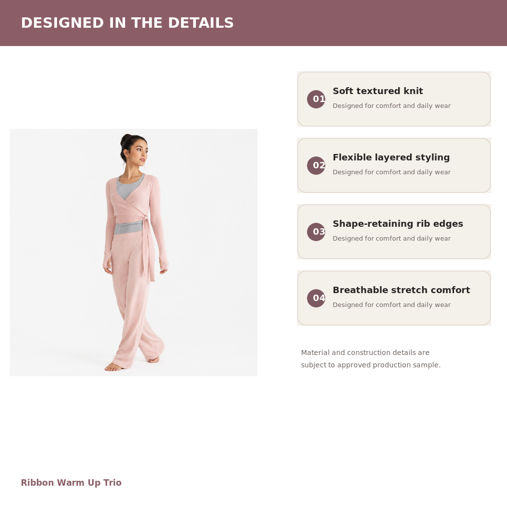 Women's 3-Piece Warm-Up Lounge Set – Viscose Modal Knit | Ballet Pink & Heather Grey