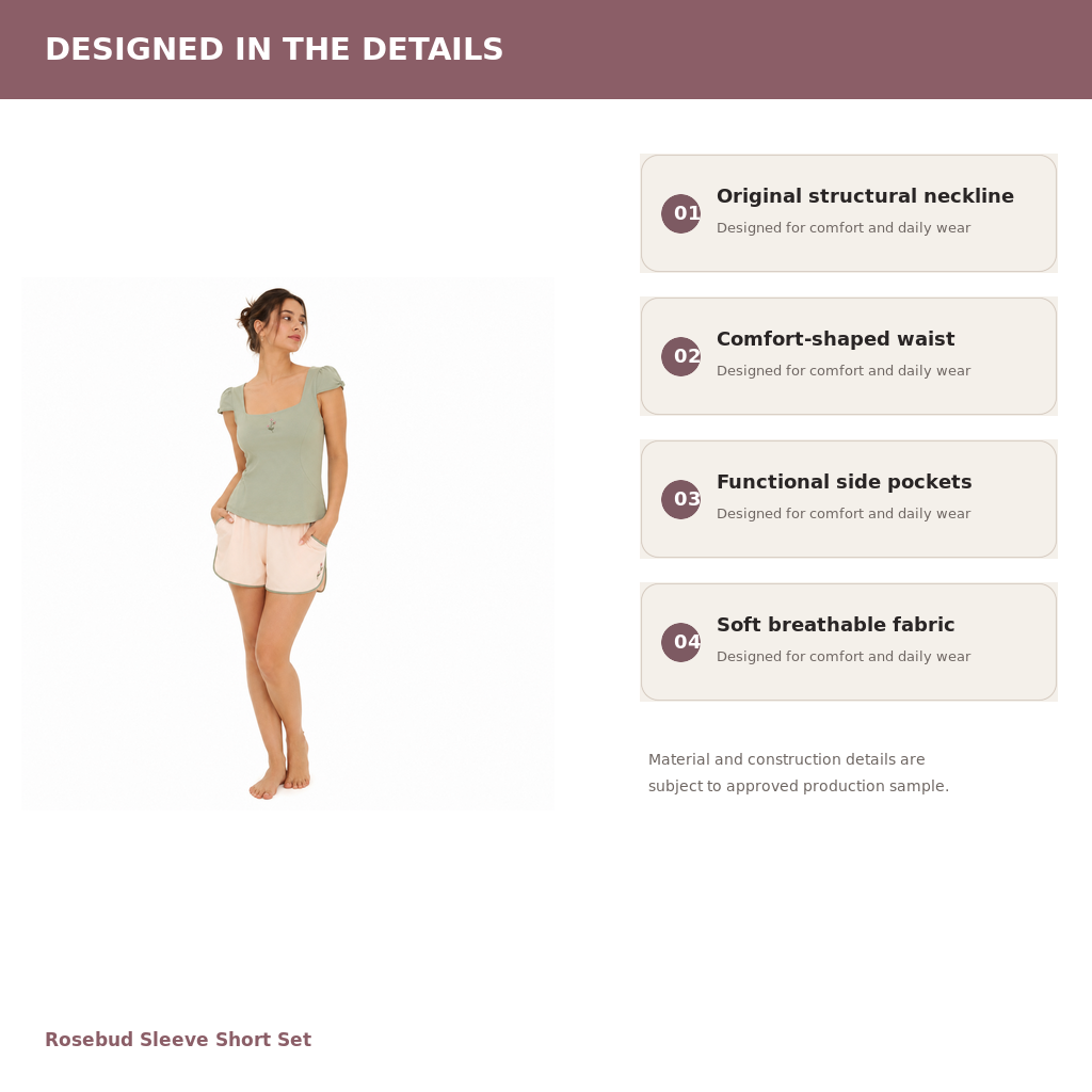 Women's Embroidered Sleeve Short Lounge Set – Cotton Modal Interlock | Sage & Rose Cream