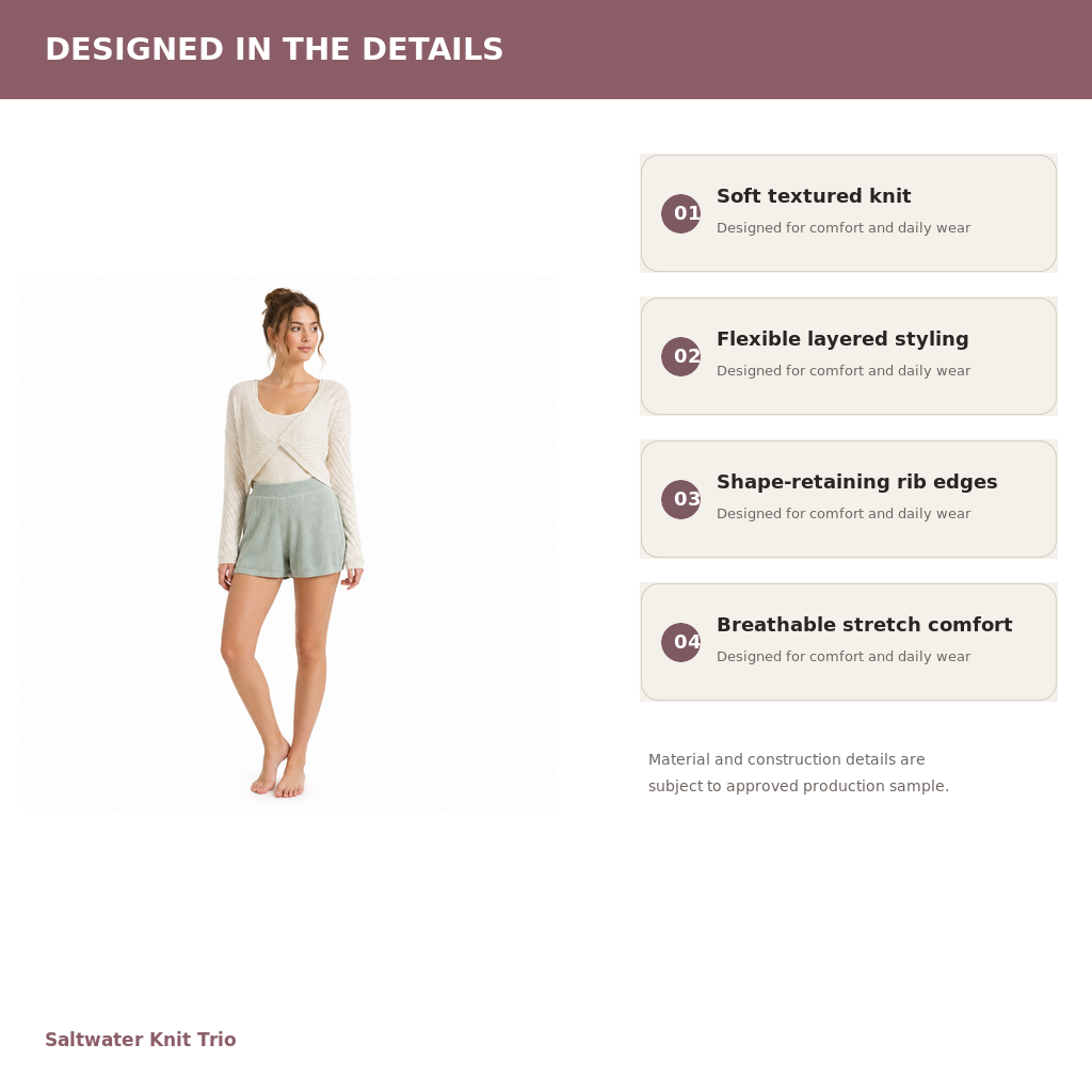 Women's Knit 3-Piece Lounge Set – Modal Jersey Recycled Satin | Pearl White & Seafoam