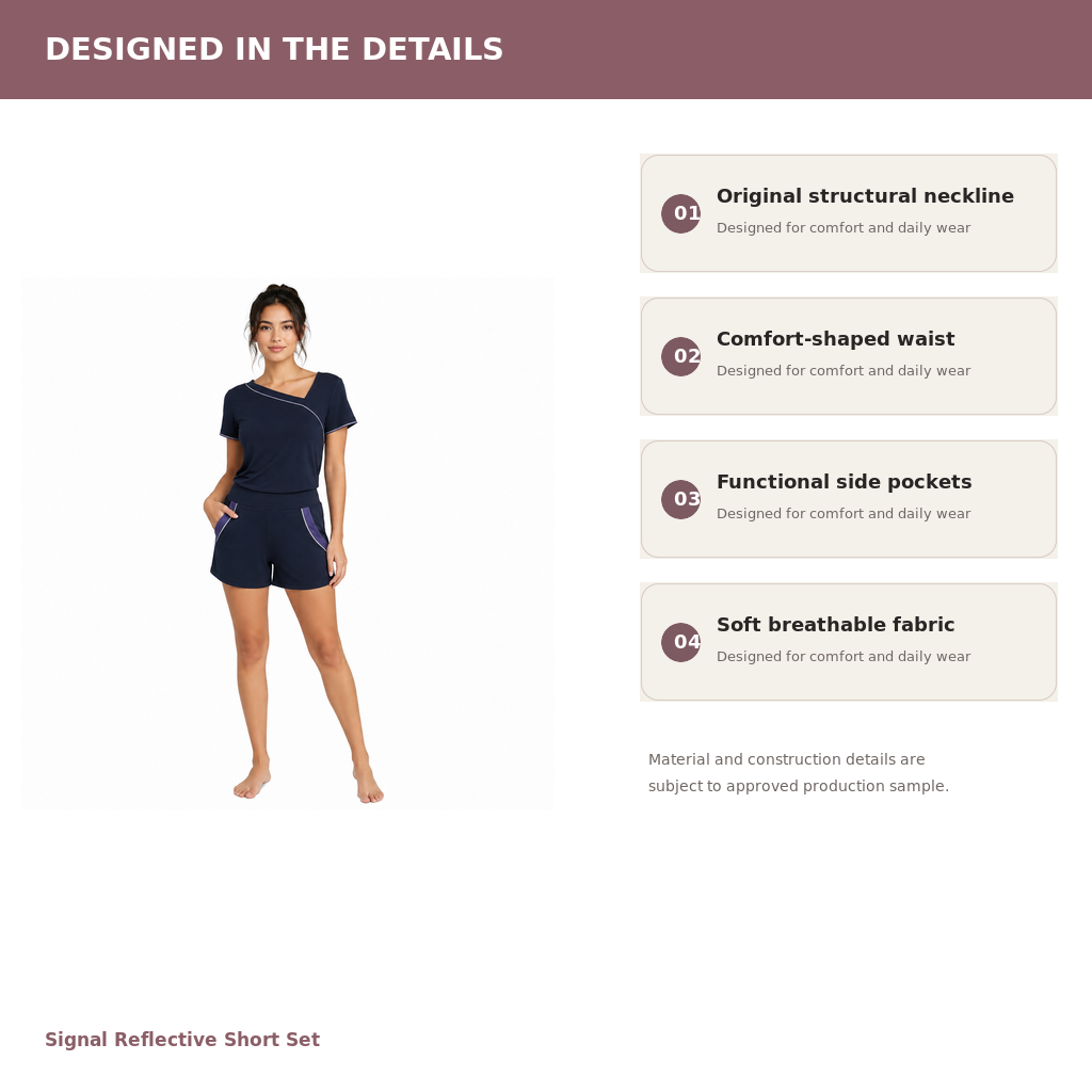 Women's Reflective-Detail Short Lounge Set – Modal Tech Jersey | Midnight Navy & Silver