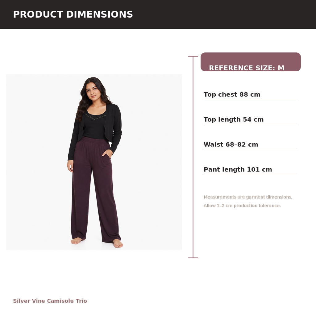 Women's Camisole 3-Piece Lounge Set – Recycled Satin Modal Jersey | Midnight Plum & Black