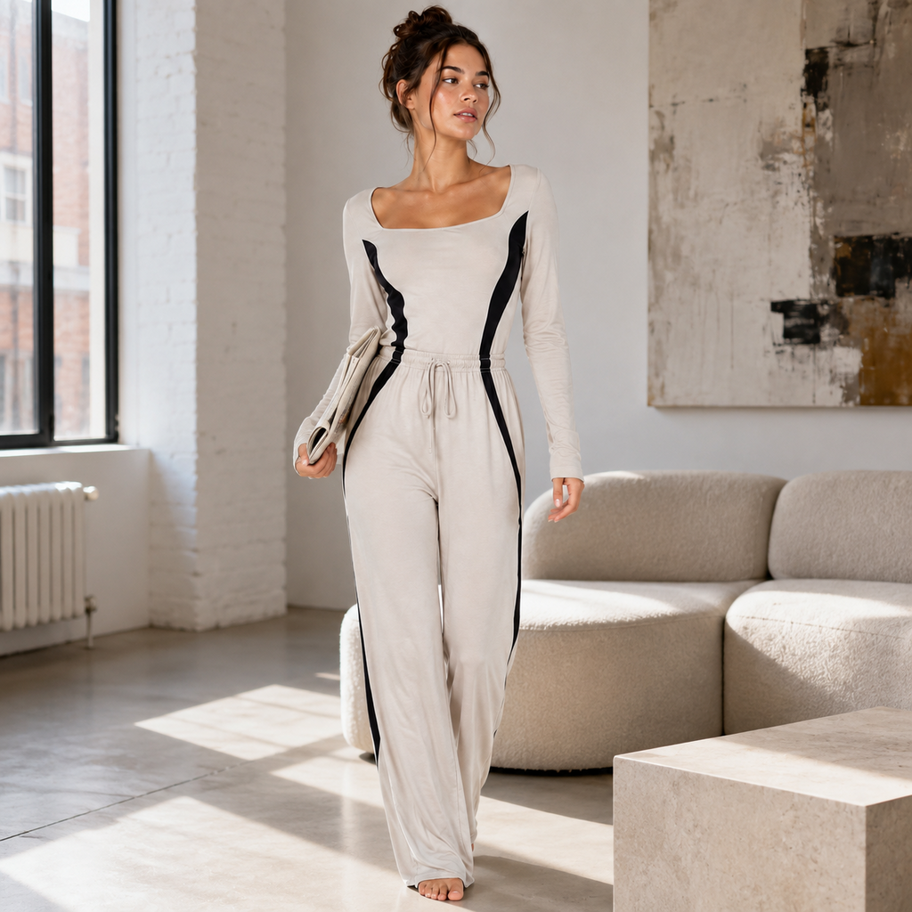 Women's Sculpted Lounge Jumpsuit – TENCEL Modal Jersey | Gallery Black & Stone
