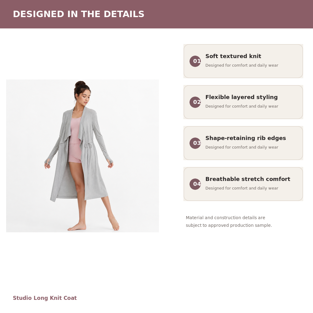 Women's Long Knit Lounge Coat – Viscose Modal Soft Mesh | Ballet Pink & Heather Grey