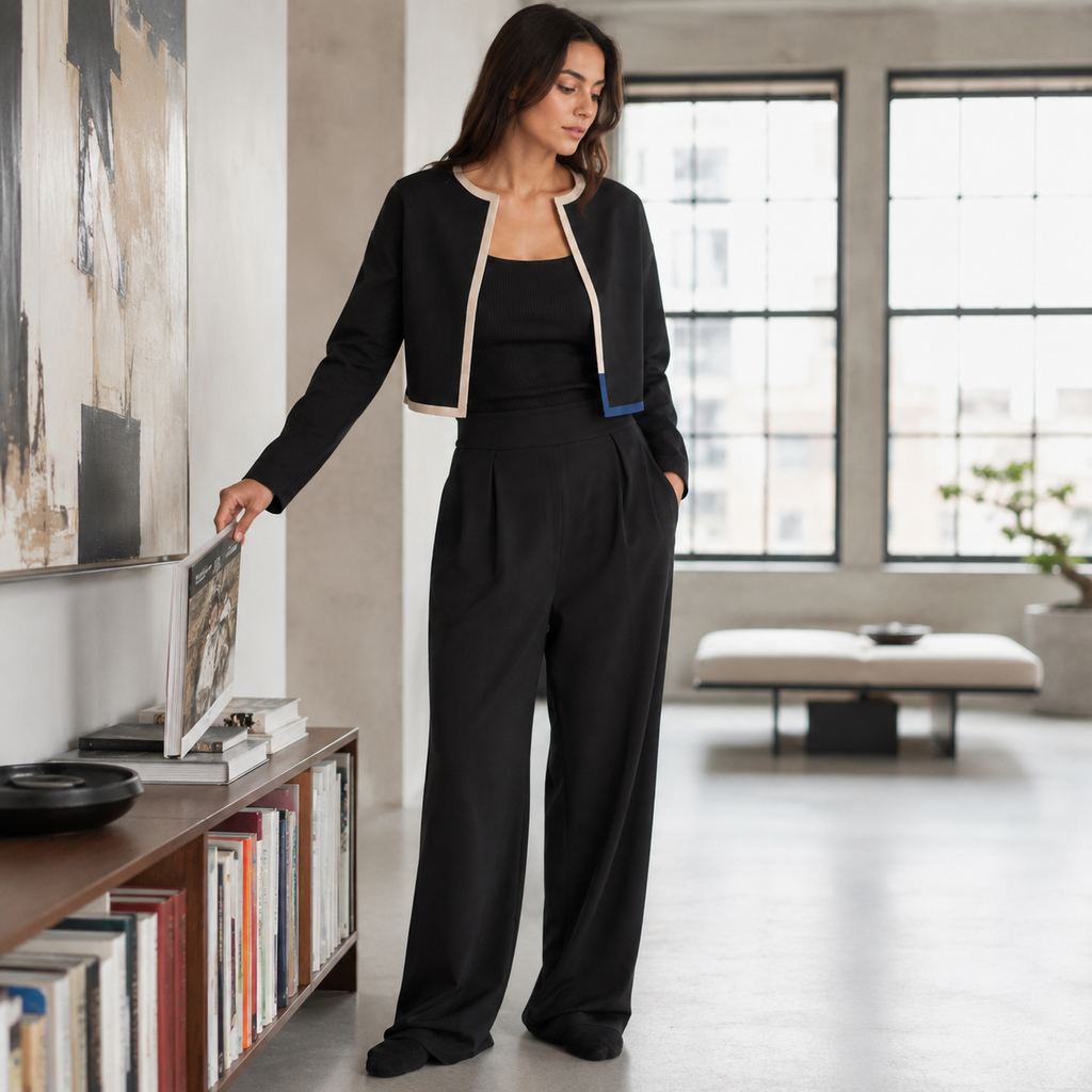 Women's Cardigan 3-Piece Lounge Set – TENCEL Modal Rib | Gallery Black & Stone