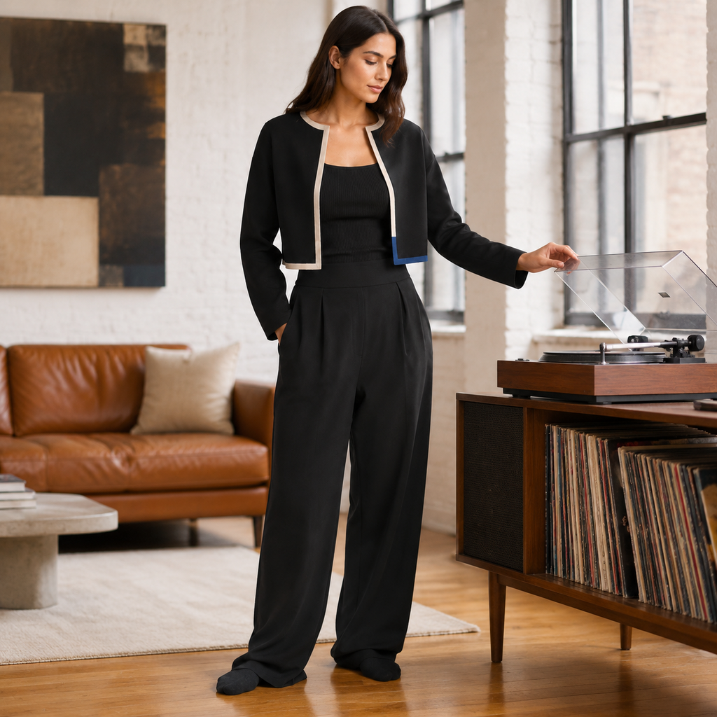 Women's Cardigan 3-Piece Lounge Set – TENCEL Modal Rib | Gallery Black & Stone